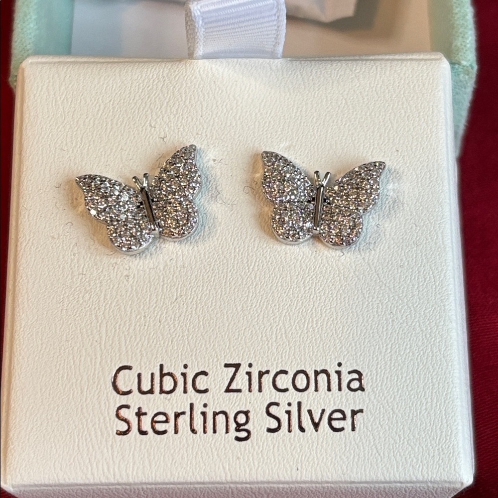 Rachel Ashwell  sterling zirconia Butterfly stud earrings